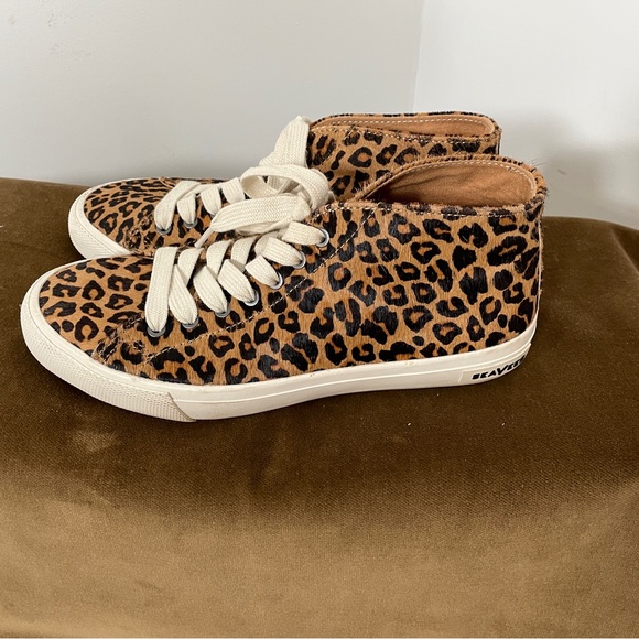 SeaVees Leopard Print Calf Skin Mid High Tops 8 - Picture 4 of 8